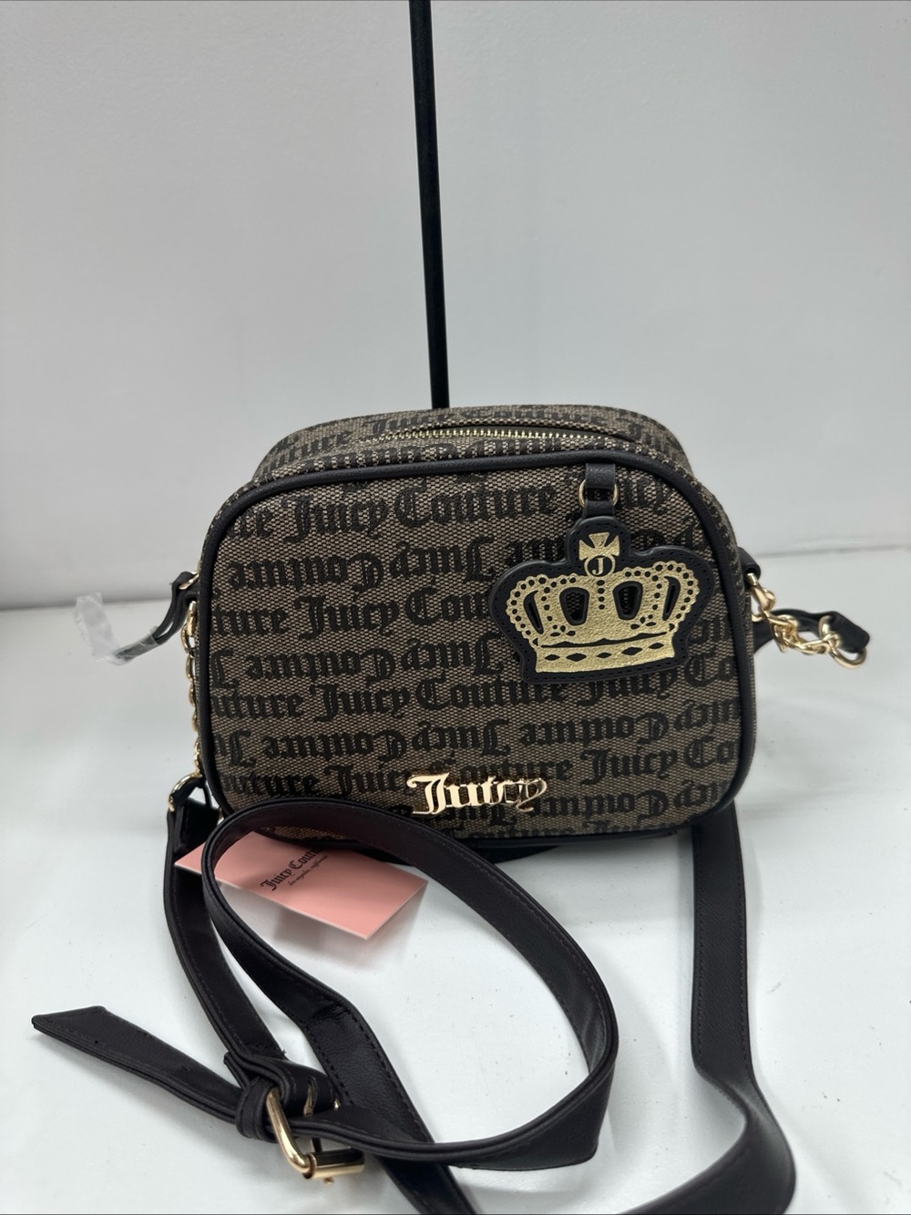 Juicy Couture Brown Logo Crossbody with Gold Crown Emblem